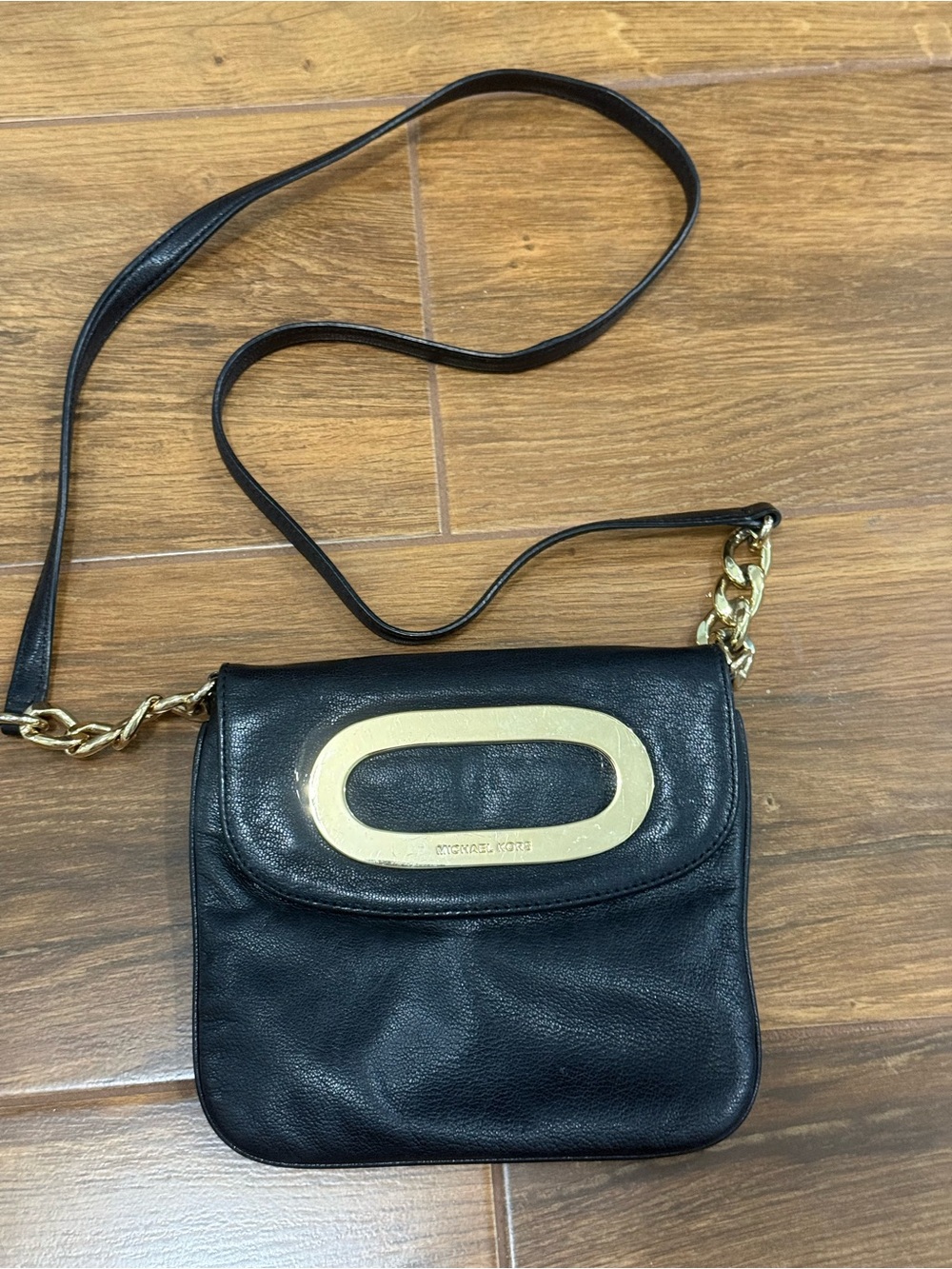 Michael Kors Berkley Black Leather Crossbody with Gold Accent
